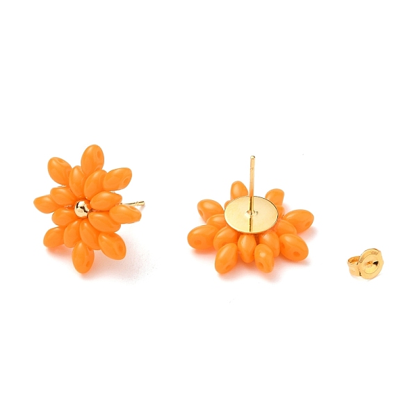 

PandaHall Flower Stud Earrings, with Czech Glass Beads, Golden Plated 304 Stainless Steel Stud Earring Findings and Ear Nuts, Dark Orange...