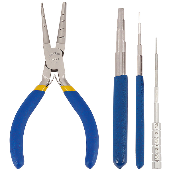 

PandaHall BENECREAT Jewelry Tool Sets, including Wire Looping Pliers Bail Making Rite Pliers and Iron Wire Winding Rods, Platinum Iron