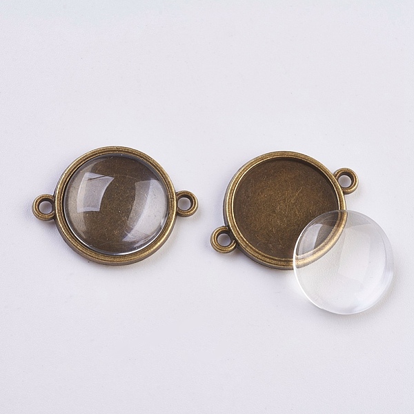 

PandaHall DIY Links Making, with Alloy Cabochon Connector Settings and Clear Glass Cabochons, Flat Round, Antique Bronze, Connector Setting...