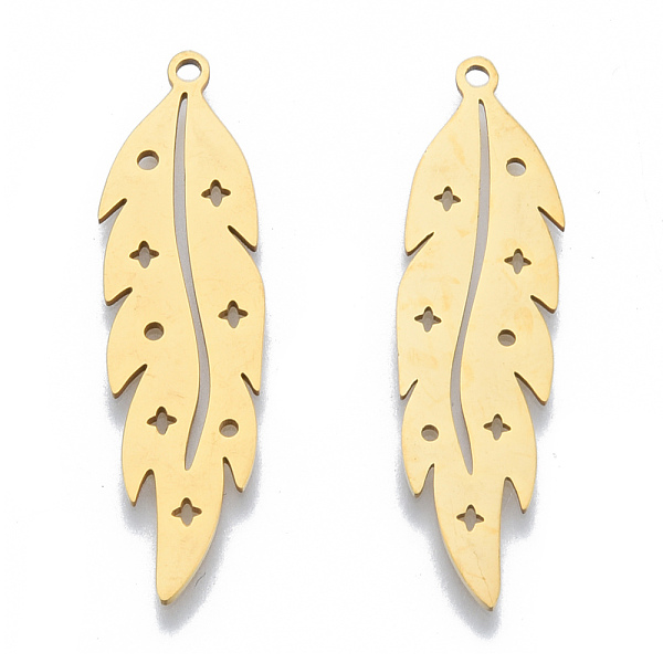 

PandaHall 201 Stainless Steel Pendants, Leaf Charm with Star, Real 18K Gold Plated, 38x10x1mm, Hole: 1.5mm 201 Stainless Steel Leaf
