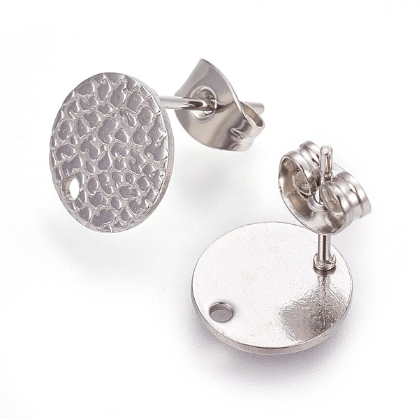 

PandaHall 304 Stainless Steel Ear Stud Findings, with Ear Nuts/Earring Backs and Hole, Textured Flat Round with Spot Lines, Stainless Steel...