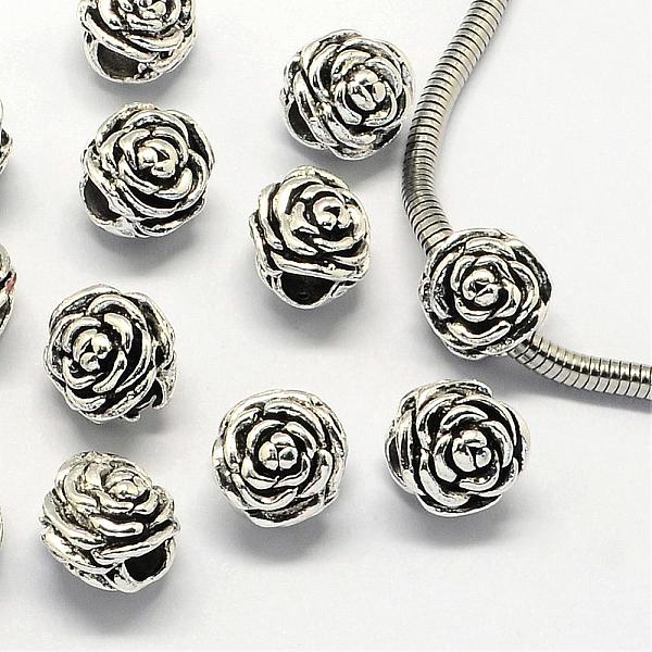 

PandaHall Alloy European Beads, Large Hole Beads, Flower, Antique Silver, 12x11.5x10mm, Hole: 5mm Alloy Flower