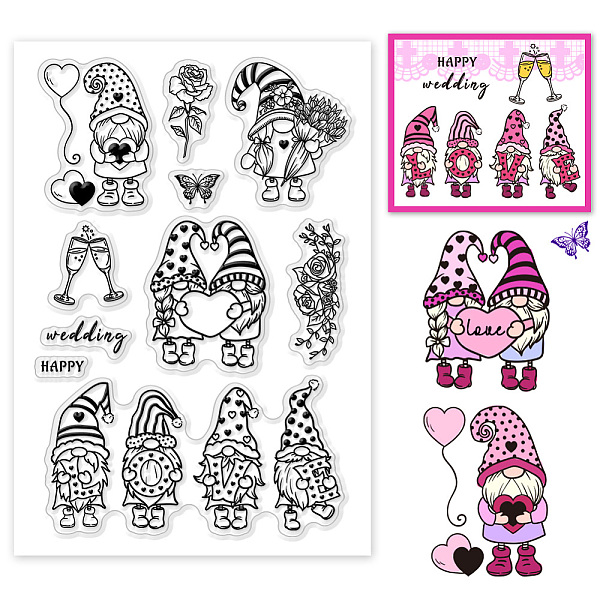 

PandaHall PH Wedding Gnome Clear Stamps Love Heart Transparent Stamps Valentine's Day Rose Silicone Stamps for Birthday Holiday Cards...