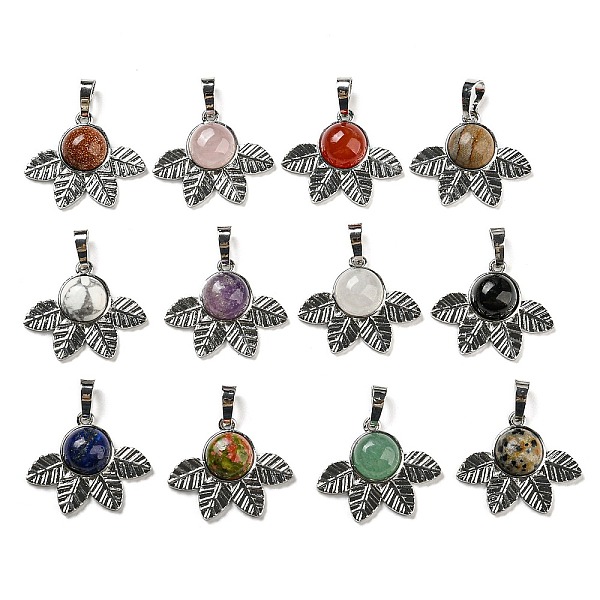 

PandaHall Natural & Synthetic Mixed Gemstone Pendants, Rack Plating Brass Leaf Charms, Platinum, Cadmium Free & Lead Free, Mixed Dyed and...