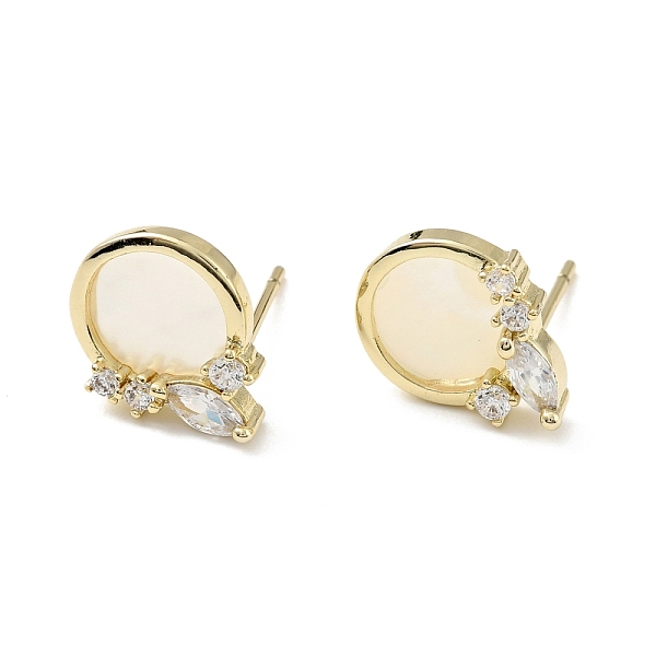 

PandaHall Natural White Shell Flat Round Stud Earrings with Clear Cubic Zirconia, Brass Jewelry for Women, Cadmium Free & Nickel Free & Lead...