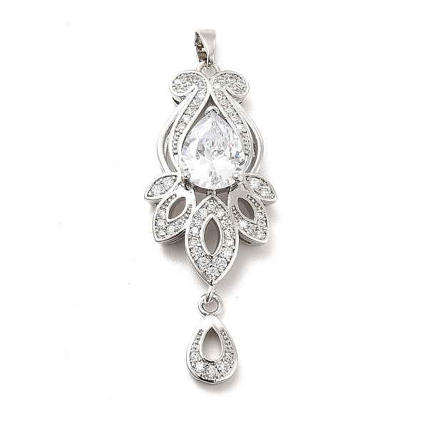 

PandaHall Brass Micro Pave Clear Cubic Zirconia Pendants, with Glass, Flower, Real Platinum Plated, 44x17x7mm, Hole: 5x2.5mm Brass+Glass...