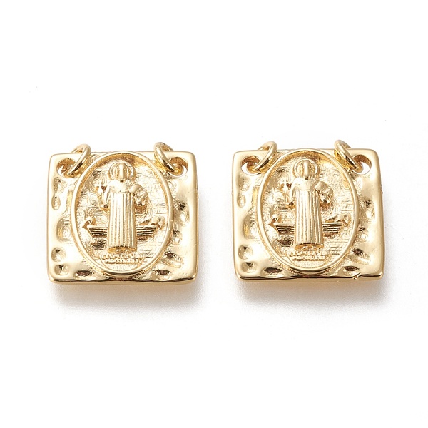 

PandaHall Brass Charms, with Jump Rings, Long-Lasting Plated, Square with Saint, Real 18K Gold Plated, 15x15x2mm, Hole: 2.2mm. Brass Square