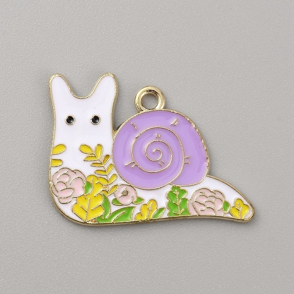 

PandaHall Alloy Enamel Pendants, Light Gold, with Flower Pattern Charm, Snail, 21x28x1.3mm, Hole: 2mm Alloy+Enamel Snail