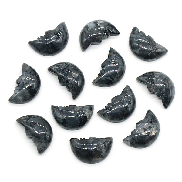 

PandaHall Carveing Face Crescent Moon Natural Labradorite Display Decorations, Home Decoration, 26x15x7mm Labradorite Moon