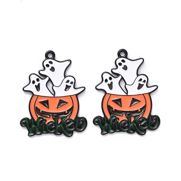 

PandaHall Halloween Alloy Enamel Pendant, Pumpkin Jack-O'-Lantern with Ghost, Electrophoresis Black, 28.5x22x1mm, Hole: 1.4mm Alloy+Enamel...