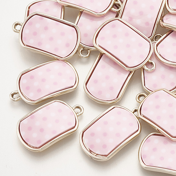 

PandaHall Alloy Pendants, with Acrylic, Golden, Rectangle, Pink, 24x14x2.5mm, Hole: 2mm Alloy+Acrylic Rectangle Pink
