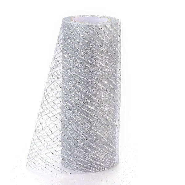 PandaHall Glitter Deco Mesh Ribbons, Tulle Fabric, for Wedding Party Decoration, Skirts Decoration Making, Silver, 5.9 inch(15cm)...