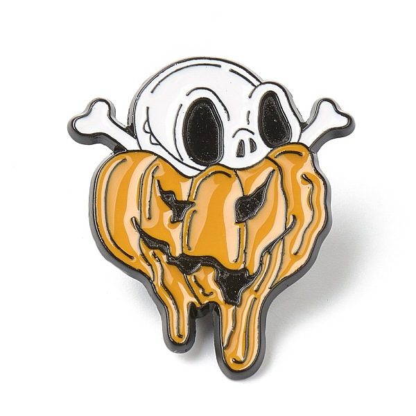 

PandaHall Alloy Enamel Brooches, Enamel Pin, for Halloween, with Rubber Clutches, Skull with Pumpkin, Orange, Electrophoresis Black...