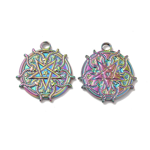 

PandaHall Ion Plating(IP) 304 Stainless Steel Pendant, Flat Round with Star Charm, Rainbow Color, 22x20x2mm, Hole: 2.5mm 304 Stainless Steel...