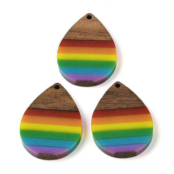 

PandaHall Resin & Wood Pendants, Teardrop, Colorful, 36x25x3.5mm, Hole: 2mm Wood Teardrop
