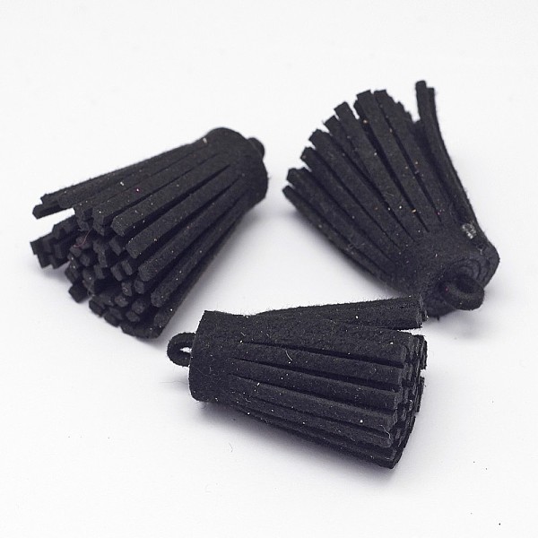 

PandaHall Faux Suede Cord Tassel Pendant Decorations, Black, 30x12mm, Hole: 3mm Faux Suede Black
