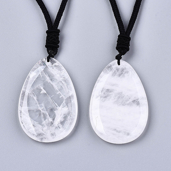 

PandaHall Natural Quartz Crystal Pendant Necklaces, with Random Color Polyester Cords, Teardrop, 26~29.9 inch(66~76cm) Quartz Crystal