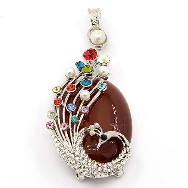 

PandaHall Multi-Color Alloy Rhinestone Peacock Setting with Oval Gemstone Big Pendants, Platinum Metal Color, Natural & Synthetic Mixed..., Multicolor
