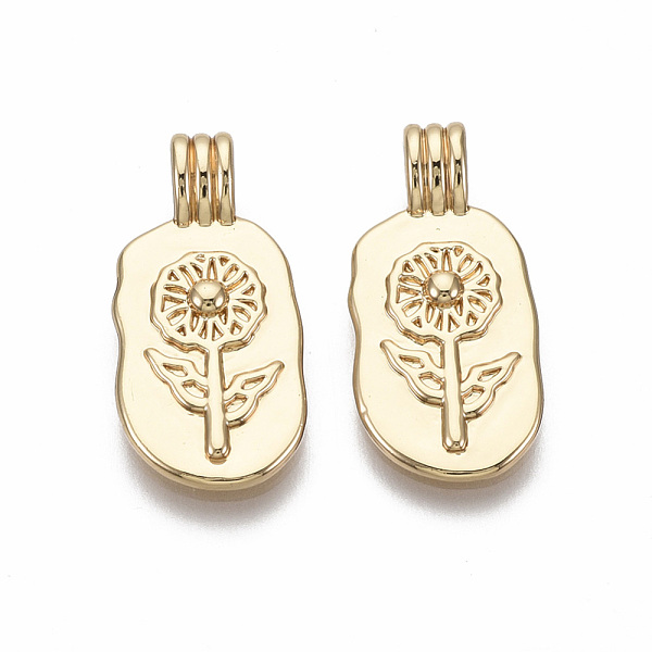 

PandaHall Brass Pendants, Oval with Flower, Nickel Free, Real 18K Gold Plated, 21x10x4.5mm, Hole: 2mm Brass Oval