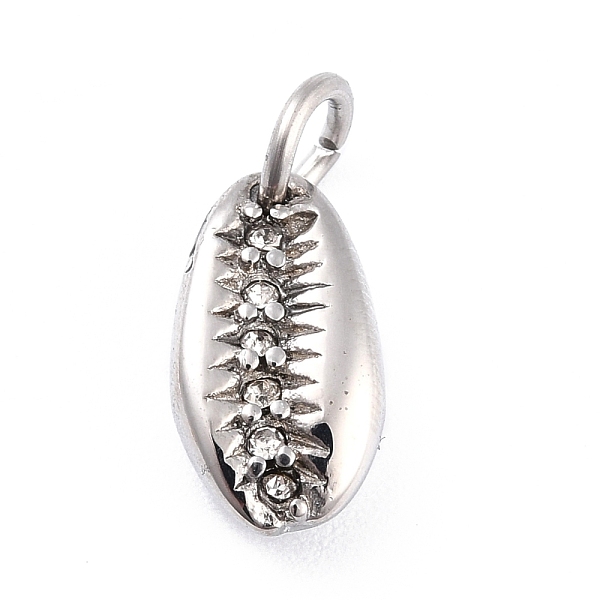 

PandaHall 304 Stainless Steel Pendants, with Crystal Rhinestone & Jump Ring, Shell Shape, Stainless Steel Color, 18.5x11x6.5mm, Hole: 5.5mm..., Clear