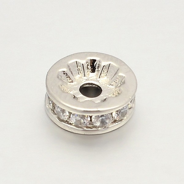 

PandaHall CZ Brass Micro Pave Grade AAA Cubic Zirconia Bead Spacers, Flat Round, Cadmium Free & Nickel Free & Lead Free, Real Platinum...
