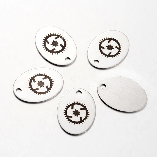 

PandaHall Spray Painted Stainless Steel Steampunk Pendants, Oval with Gear Pattern, Stainless Steel Color, 30x22x1mm, Hole: 3mm Stainless...