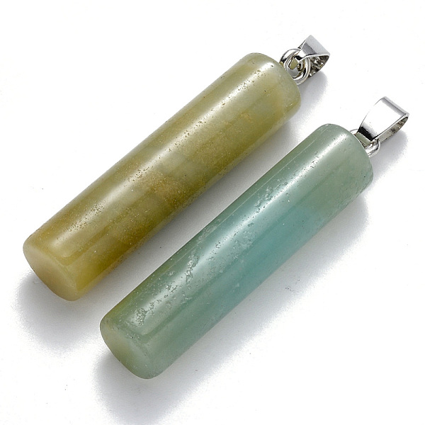 

PandaHall Natural Flower Amazonite Pendants, with Platinum Tone Iron Pinch Bail, Column, 43~46x10mm, Hole: 4x7mm Flower Amazonite Column