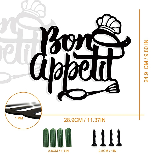 

PandaHall Bon Appetit Metal Wall Art Decor, Matte Platinum Wall Hanging Decor Silhouette Wall Art for Home Bedroom Living Room Garden Hotel...