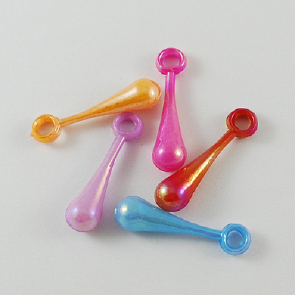 

PandaHall Opaque Acrylic Pendants, AB Color, Teardrop, Mixed Color, 27x7x6mm, Hole: 3mm Acrylic Teardrop Multicolor