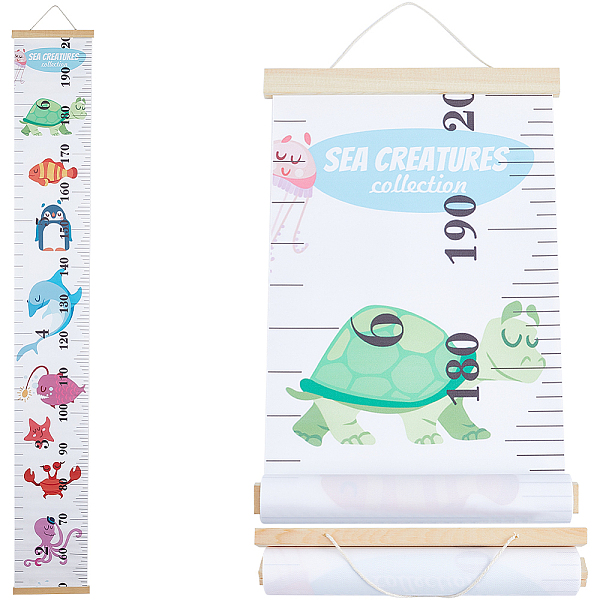 

PandaHall CREATCABIN Sea Animals Growth Chart Canvas Height Measurement Chart Ruler Wood Frame Hanging Removable Cartoon Wall Rulers...