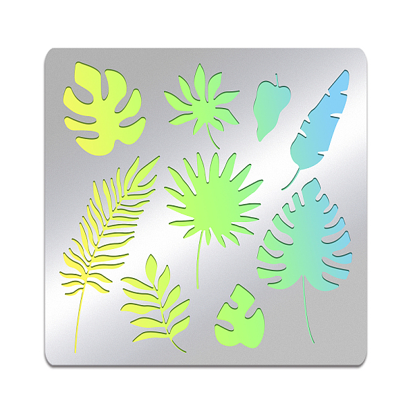 PandaHall BENECREAT 6x6inch Tropical Leaf Pattern Stainless Steel Stencils, Jungle Leaf Elements Templates Tool for DIY, Engraving...