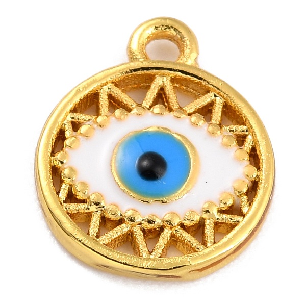 

PandaHall Golden Brass Enamel Pendants, Long-Lasting Plated, Flat Round with Evil Eye, White, 12x9.5x1.5mm, Hole: 1.2mm Brass+Enamel Eye...