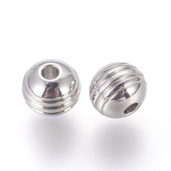 

PandaHall 304 Stainless Steel Beads, Grooved Round, Stainless Steel Color, 8x7mm, Hole: 2mm 304 Stainless Steel Round