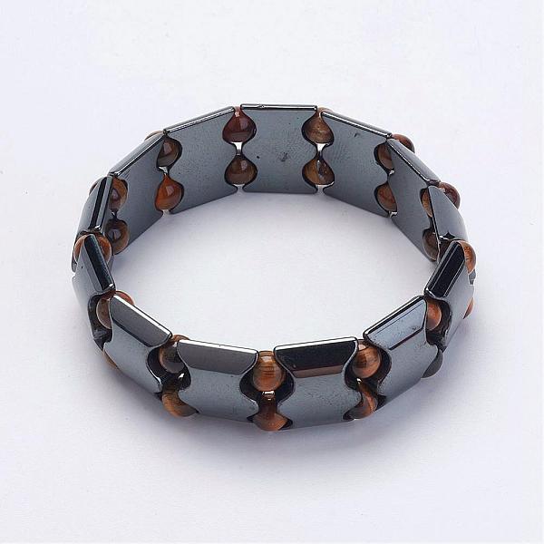 

PandaHall Non-Magnetic Synthetic Hematite Stretch Bracelets, with Tiger Eye Beads, Grade A, 2-1/4 inch(56mm) Tiger Eye Orange