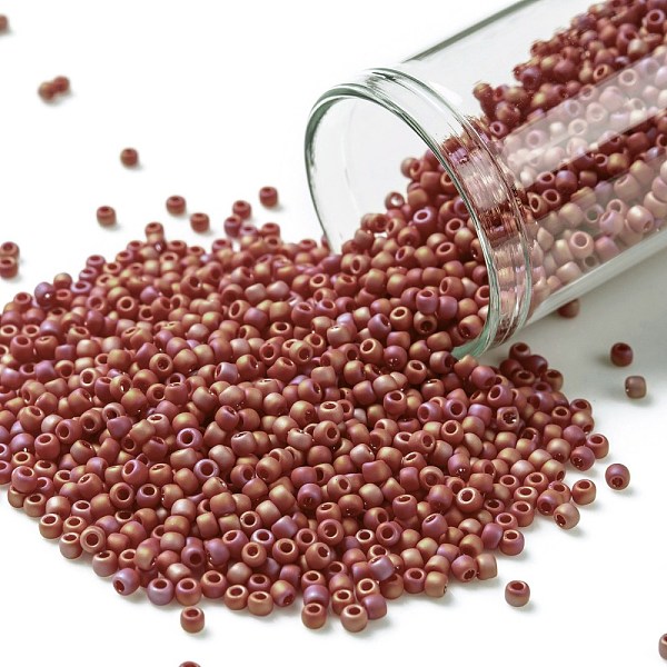 

PandaHall TOHO Round Seed Beads, Japanese Seed Beads, (768) Opaque Red Rainbow Matte, 11/0, 2.2mm, Hole: 0.8mm, about 1110pcs/10g Glass Red