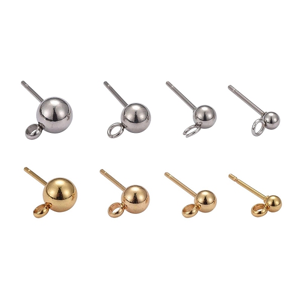 

PandaHall 24 Pairs 4 Size 2 Colors 304 Stainless Steel Ball Post Stud Earring Findings, with Loop, Golden & Stainless Steel Color, Ball...