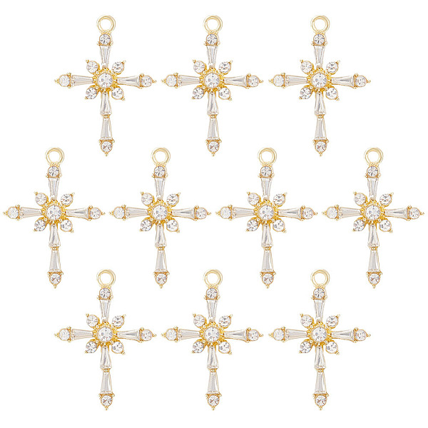 

PandaHall BENECREAT 10Pcs Brass Clear Cubic Zirconia Pendants, Religion Cross Charm, Real 18K Gold Plated, 25x18x3mm, Hole: 1.6mm...