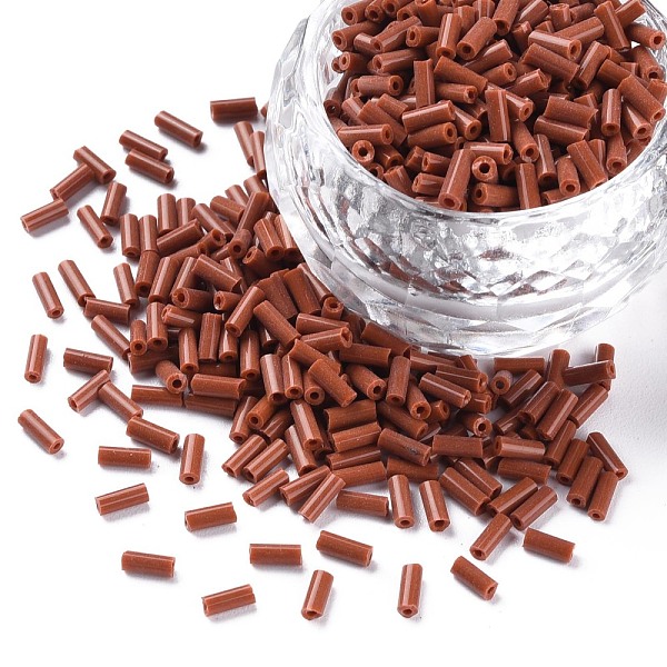 

PandaHall Opaque Colours Glass Bugle Beads, Round Hole, Sienna, 3~8x2mm, Hole: 0.7mm, about 450g/pound Glass Brown