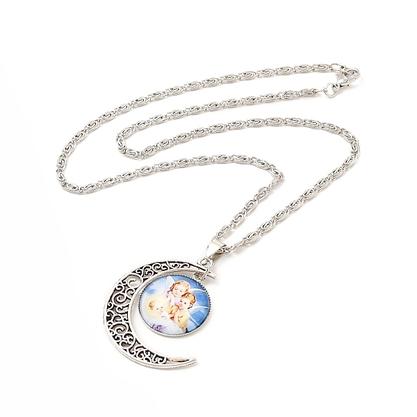 

PandaHall Glass Religion Fairy with Crescent Moon Pendant Necklace, Antique Silver Alloy Jewelry for Women, Blue, 18.31 inch(46.5cm) Glass...