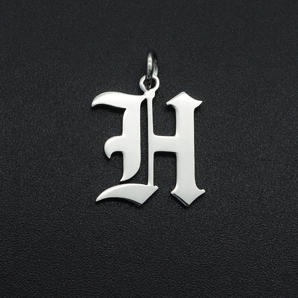 

PandaHall 304 Stainless Steel Pendants, with Jump Ring, Old English, Letter, Laser Cut, Stainless Steel Color, Letter.H, 16.5x13.5x1mm, Hole...