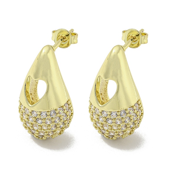 

PandaHall Teardrop with Heart Rack Plating Brass Stud Earrings with Cubic Zirconia, Cadmium Free & Lead Free, Real 18K Gold Plated..., Clear