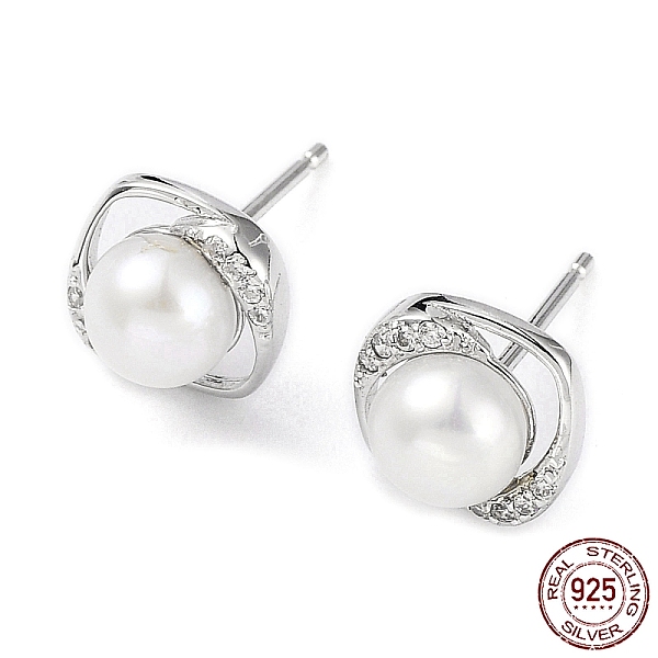 

PandaHall Cubic Zirconia Sauqre with Natural Pearl Stud Earrings, Rhodium Plated 925 Sterling Silver Earrings for Women, Platinum, 9x9mm...