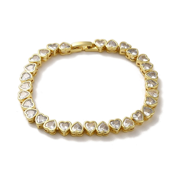 

PandaHall Rack Plating Brass Pave Clear Cubic Zirconia Link Bracelets, Heart Bracelets for Women, Lead Free & Cadmium Free, Valentine's Day...
