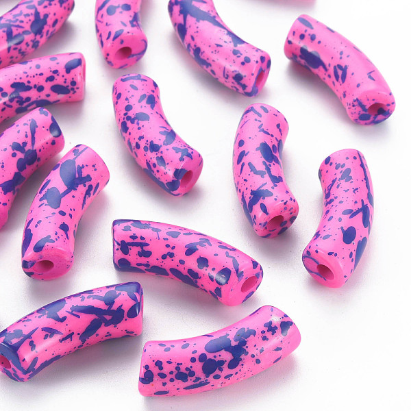 

PandaHall Opaque Spray Painted Acrylic Beads, Two Tone, Curved Tube, Hot Pink, 36x13.5x11.5mm, Hole: 4mm, about 148pcs/500g Acrylic Tube