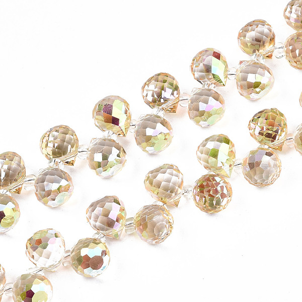 

PandaHall Transparent Glass Beads Strands, Top Drilled Beads, AB Color Plated, Faceted Teardrop, Champagne Yellow, Teardrop: 9.5x8mm, Hole...