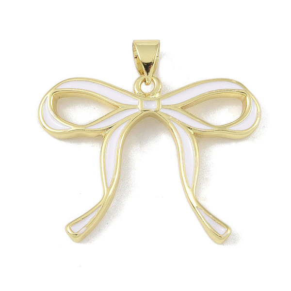 

PandaHall Brass Pendants, with Enamel, Bowknot Charm, Real 18K Gold Plated, White, 21.5x28x3.5mm, Hole: 5x3mm Brass+Enamel Bowknot White