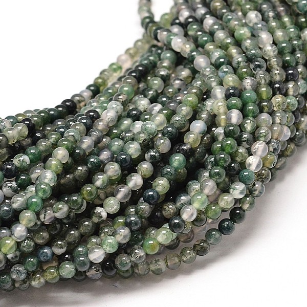 

PandaHall Natural Moss Agate Round Bead Strands, 8mm, Hole: 1mm, about 49pcs/strand, 16 inch Moss Agate Round