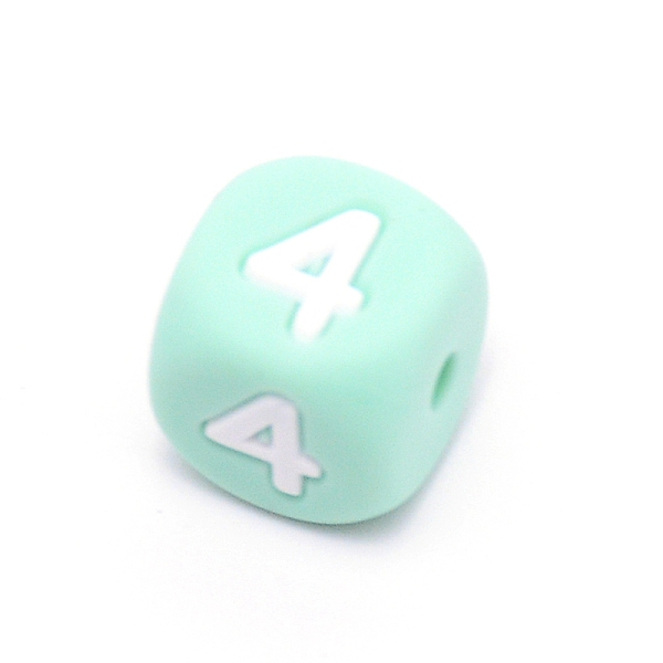

PandaHall Silicone Beads, for Bracelet or Necklace Making, Arabic Numerals Style, Aquamarine Cube, Num.4, 10x10x10mm, Hole: 2mm Silicone..., Green