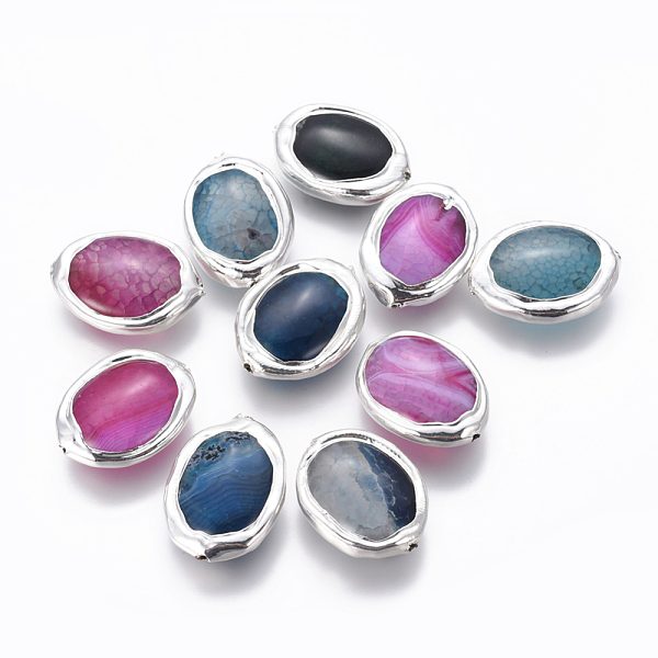 

PandaHall Natural Agate Beads, with Brass Findings, Oval, Silver Plated, 24~26x17~19x7~8mm, Hole: 1mm Natural Agate Oval Multicolor