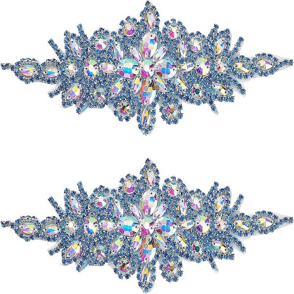 

PandaHall FINGERINSPIRE 2PCS Rhinestone Applique Patches (Sapphire, 240x95mm) Shiny AB Color Rhinestone Iron On Patches Flower Crystal Dress..., Blue